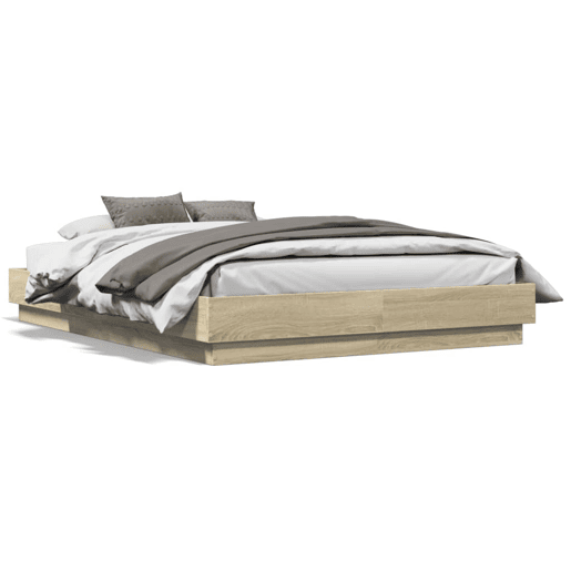 Estrutura de Cama de casal moderno com luzes LED 120x190 cm carvalho sonoma