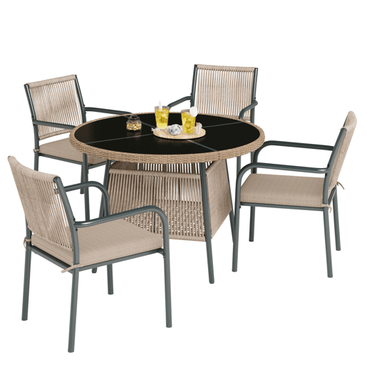Mesa e cadeiras de jardim de metal com 4 cadeiras,cinza