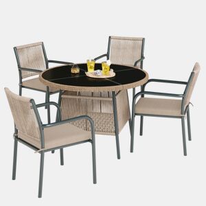 Mesa e cadeiras de jardim de metal com 4 cadeiras,cinza