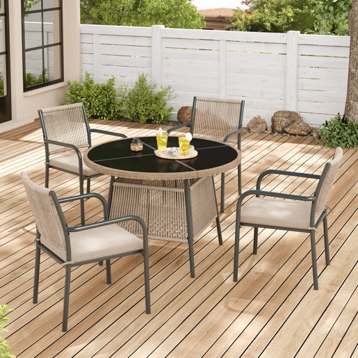 Mesa e cadeiras de jardim de metal com 4 cadeiras,cinza