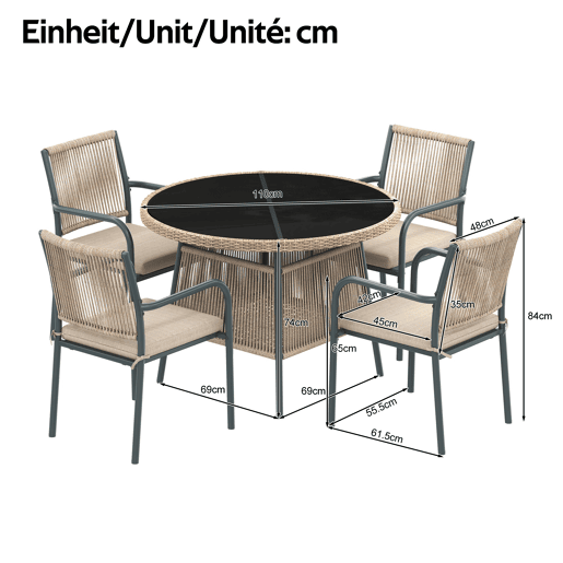 Mesa e cadeiras de jardim de metal com 4 cadeiras,cinza