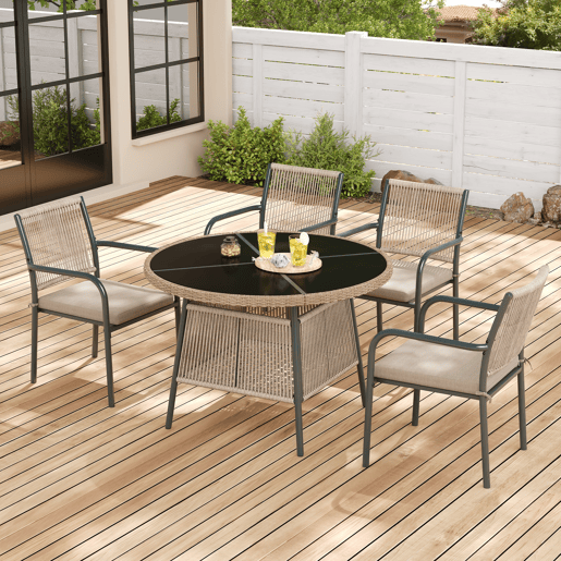 Mesa e cadeiras de jardim de metal com 4 cadeiras,cinza