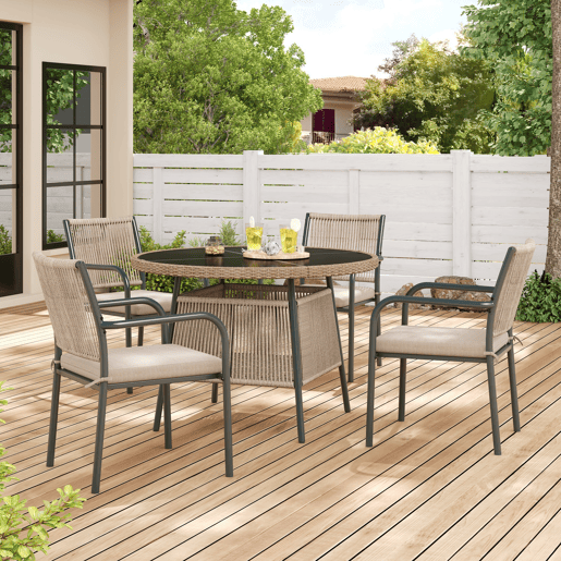 Mesa e cadeiras de jardim de metal com 4 cadeiras,cinza