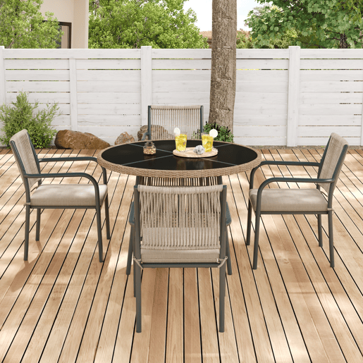 Mesa e cadeiras de jardim de metal com 4 cadeiras,cinza