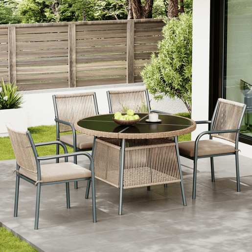 Mesa e cadeiras de jardim de metal com 4 cadeiras,cinza