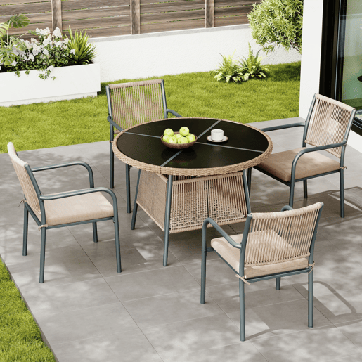 Mesa e cadeiras de jardim de metal com 4 cadeiras,cinza