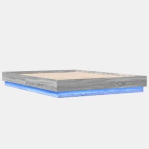 Estrutura de Cama de casal moderno com luzes LED 120x200 cm cinzento sonoma