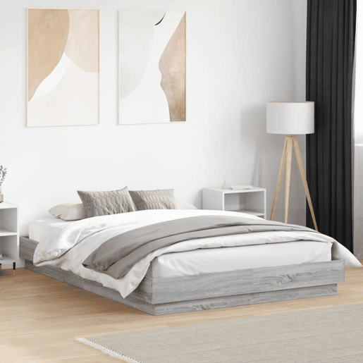 Estrutura de Cama de casal moderno com luzes LED 120x200 cm cinzento sonoma