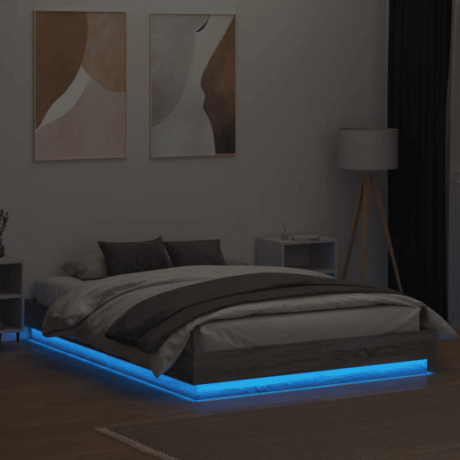 Estrutura de Cama de casal moderno com luzes LED 120x200 cm cinzento sonoma