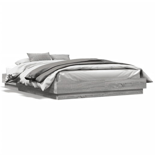 Estrutura de Cama de casal moderno com luzes LED 120x200 cm cinzento sonoma