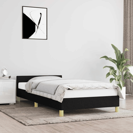 Estrutura de cama de solteiro para adultos c cabeceira tecido 90x200 cm preto