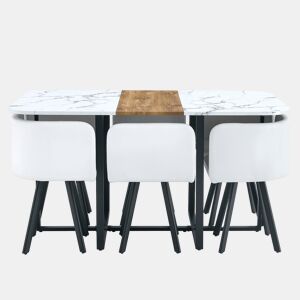 Conjunto de mesa de jantar para 4-6 pessoas - extensível e cadeiras dobráveis - branco e preto