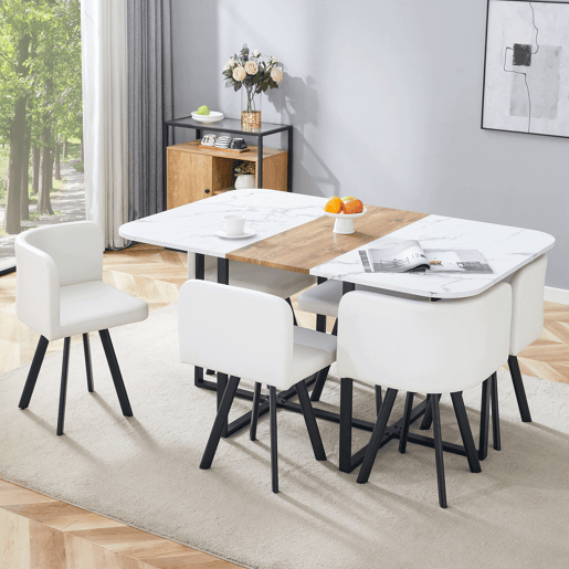 Conjunto de mesa de jantar para 4-6 pessoas - extensÃvel e cadeiras dobráveis - branco e preto Conjunto de mesa de jantar para 4-6 pessoas - extensÃvel e cadeiras dobráveis - branco e preto