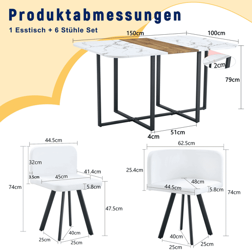 Conjunto de mesa de jantar para 4-6 pessoas - extensÃvel e cadeiras dobráveis - branco e preto Conjunto de mesa de jantar para 4-6 pessoas - extensÃvel e cadeiras dobráveis - branco e preto