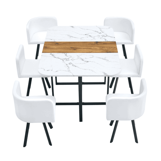 Conjunto de mesa de jantar para 4-6 pessoas - extensÃvel e cadeiras dobráveis - branco e preto Conjunto de mesa de jantar para 4-6 pessoas - extensÃvel e cadeiras dobráveis - branco e preto