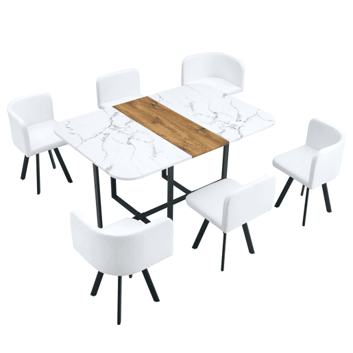 Conjunto de mesa de jantar para 4-6 pessoas - extensÃvel e cadeiras dobráveis - branco e preto Conjunto de mesa de jantar para 4-6 pessoas - extensÃvel e cadeiras dobráveis - branco e preto