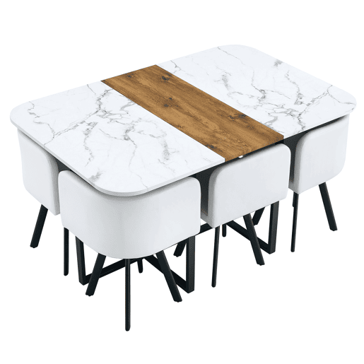 Conjunto de mesa de jantar para 4-6 pessoas - extensÃvel e cadeiras dobráveis - branco e preto Conjunto de mesa de jantar para 4-6 pessoas - extensÃvel e cadeiras dobráveis - branco e preto