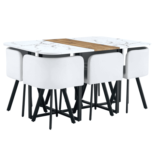 Conjunto de mesa de jantar para 4-6 pessoas - extensÃvel e cadeiras dobráveis - branco e preto Conjunto de mesa de jantar para 4-6 pessoas - extensÃvel e cadeiras dobráveis - branco e preto