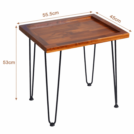 Mesa de chá grande - madeira de mogno com padrão de folhas, pés em ferro lacado - cor natural da madeira