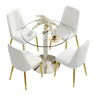 Conjunto de mesa de jantar 85 cm - vidro e 4 cadeiras modernas em PU - branco, dourado e prateado