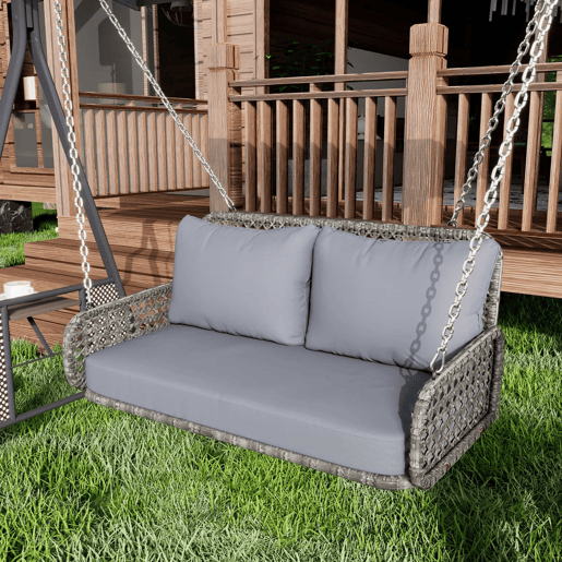 Balanço de jardim em PE-Rattan, 240 cm - Assento duplo, almofadas removíveis e laváveis, capacidade para 320 kg - Cinza