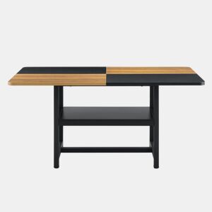 Conjunto de mesa e cadeiras 160x90x76 cm - Mesa retangular com prateleira multifuncional e 6 cadeiras de couro branco - Branco, Madeira