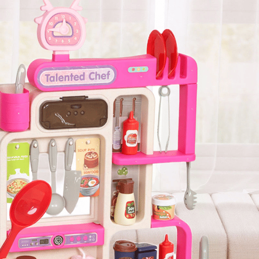 AIYAPLAY Cozinha de Brincar com Luz e Som Cozinha para Crianças com Acessórios Panelas Utensilios e Alimentos Falsos Brinquedo para Crianças a partir de 3 Anos 52,5x22x100 cm Rosa