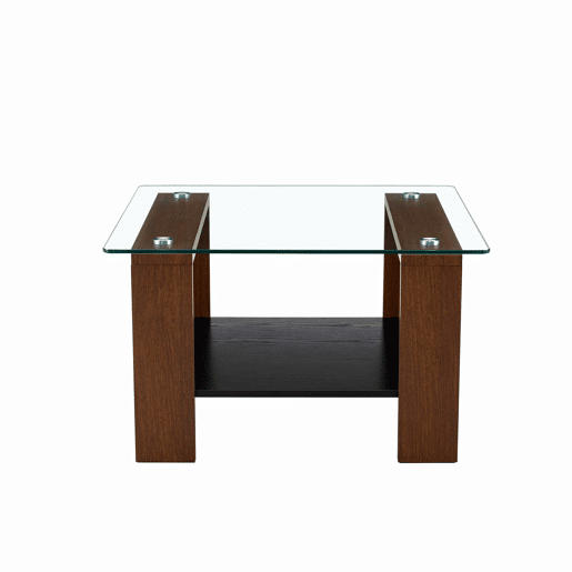 Mesa de centro 65 x 41 x 45,5 cm u2013 com espaço de arrumação, tampo em vidro temperado e pés em madeira de nogueira u2013 cor nogueira