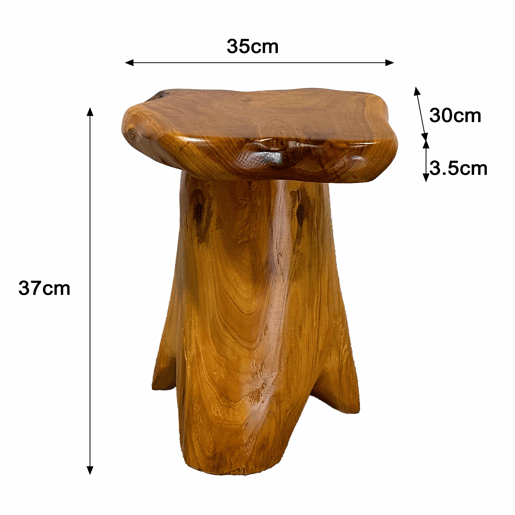Mesa de centro de formato irregular - em madeira maciça de abeto, suporte para flores, banquinho - cor natural