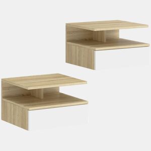 HOMCOM Conjunto de 2 Mesas de Cabeceira Suspensas com Gaveta, Mesas de Cabeceira Modernas para Quartos, Fixação na Parede, 35x32x22,5 cm, Carvalho e Branco
