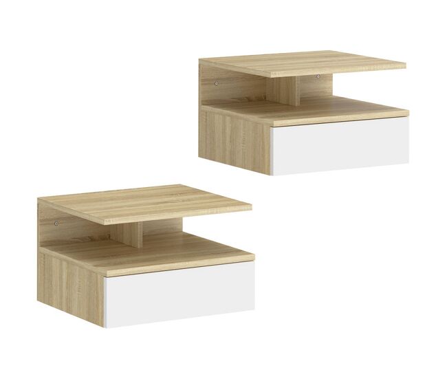 Homcom juego de 2 mesitas de noche flotantes con cajón, mesillas de noche dormitorio, montado en la pared, estilo moderno, para sala de estar,
