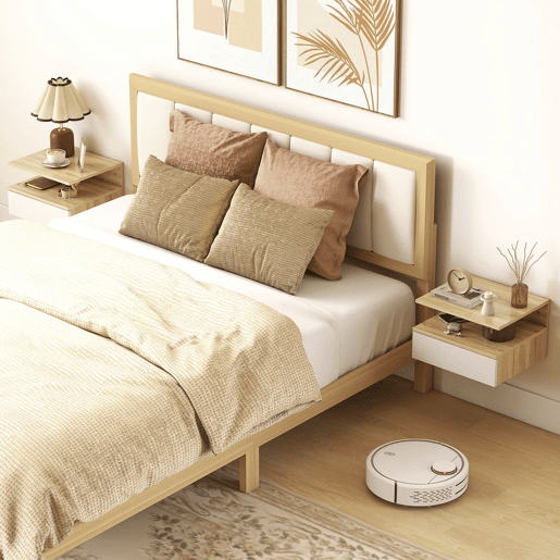 HOMCOM Conjunto de 2 Mesas de Cabeceira Suspensas com Gaveta, Mesas de Cabeceira Modernas para Quartos, Fixação na Parede, 35x32x22,5 cm, Carvalho e Branco