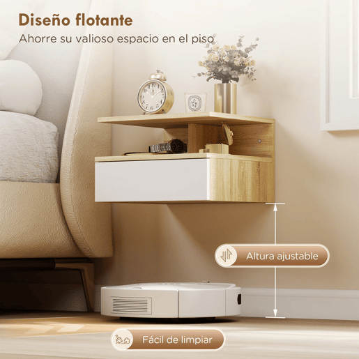 HOMCOM Conjunto de 2 Mesas de Cabeceira Suspensas com Gaveta, Mesas de Cabeceira Modernas para Quartos, Fixação na Parede, 35x32x22,5 cm, Carvalho e Branco