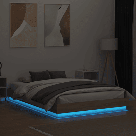 Estrutura de Cama de casal moderno com luzes LED 150x200 cm carvalho sonoma