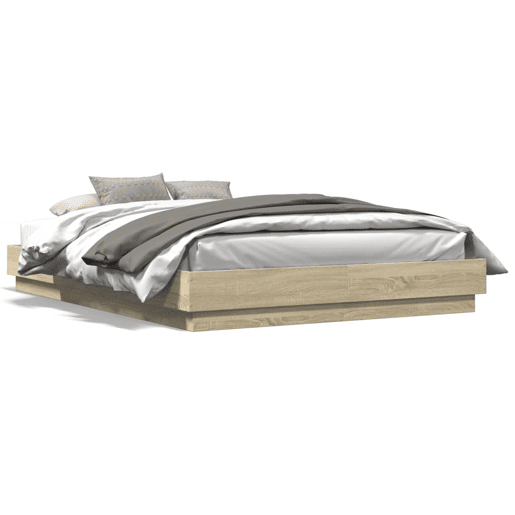 Estrutura de Cama de casal moderno com luzes LED 150x200 cm carvalho sonoma