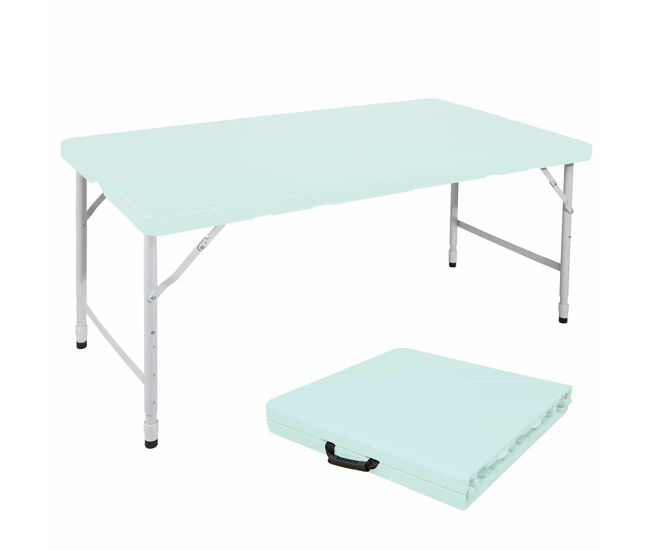 Mesa plegable portátil 125cm - altura ajustable, resistente 135kg, multifuncional con asa - azul