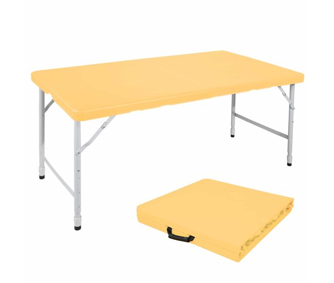 Mesa plegable portátil 125cm - resistente, altura ajustable, multiusos - amarillo claro