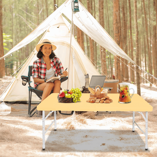 Mesa dobrável portátil de 125 cm - resistente, altura ajustável, multifuncional - amarelo claro