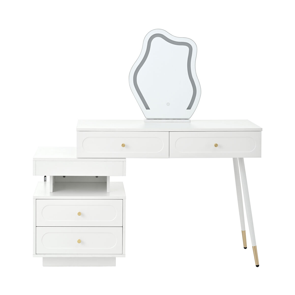 Tocador 140x40x130 cm - led, 4 cajones y estante abierto - blanco