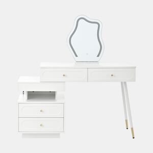 Tocador 140x40x130 cm - LED, 4 gavetas e prateleira aberta - Branco