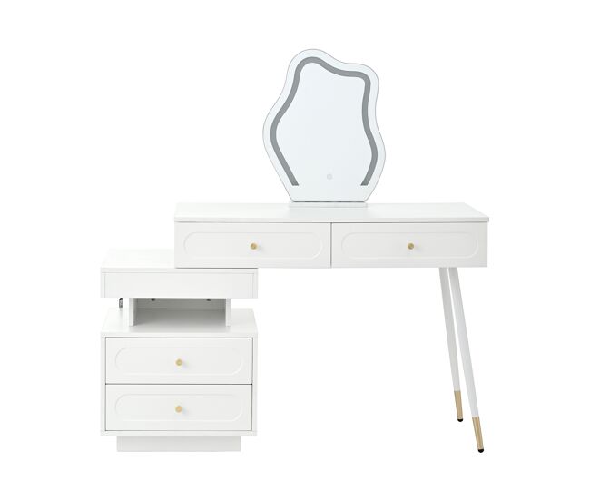 Tocador 140x40x130 cm - led, 4 cajones y estante abierto - blanco