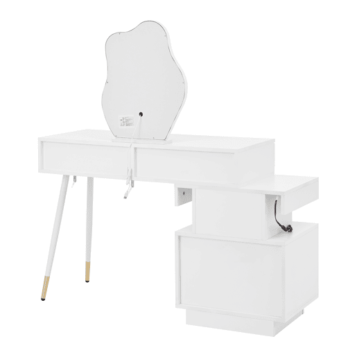 Tocador 140x40x130 cm - LED, 4 gavetas e prateleira aberta - Branco