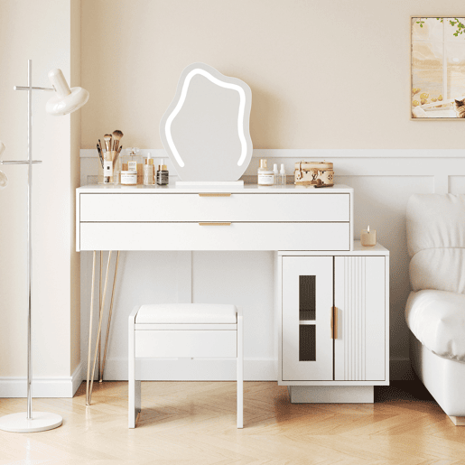 Tocador LED 100x40x78 cm - Design moderno extensível para quarto - Branco