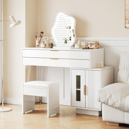Tocador LED 100x40x78 cm - Design moderno extensível para quarto - Branco