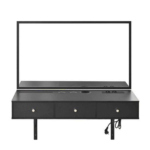 Penteadeira suspensa 100x105x45 cm - 3 gavetas, espelho, tomadas, suporte para tablet e bebida - Preto