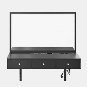 Penteadeira suspensa 100x105x45 cm - 3 gavetas, espelho, tomadas, suporte para tablet e bebida - Preto