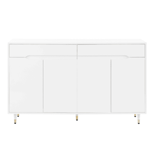 Sapateira moderna - 2 portas e 2 gavetas com prateleiras ajustáveis, pés dourados, capacidade para 18-24 pares - cor dourada e branca Sapateira moderna - 2 portas e 2 gavetas com prateleiras ajustáveis, pés dourados, capacidade para 18-24 pares - cor dourada e branca
