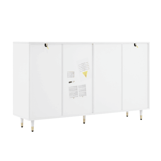 Sapateira moderna - 2 portas e 2 gavetas com prateleiras ajustáveis, pés dourados, capacidade para 18-24 pares - cor dourada e branca Sapateira moderna - 2 portas e 2 gavetas com prateleiras ajustáveis, pés dourados, capacidade para 18-24 pares - cor dourada e branca