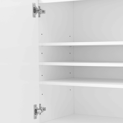 Sapateira moderna - 2 portas e 2 gavetas com prateleiras ajustáveis, pés dourados, capacidade para 18-24 pares - cor dourada e branca Sapateira moderna - 2 portas e 2 gavetas com prateleiras ajustáveis, pés dourados, capacidade para 18-24 pares - cor dourada e branca