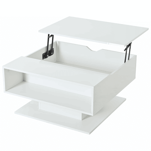 Mesa de centro 80 x 75 x 40 cm - elevável hidraulicamente, acabamento de alto brilho, com espaço de arrumação e design geométrico - branca